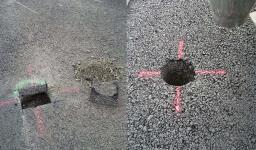 Förgrävt jämfört med direktprylat hål i asfalt